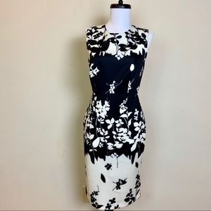 DKNY Cream and Black Floral Print Midi Dress